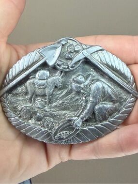 Vintage 80’s Pewter Mining Belt Buckle